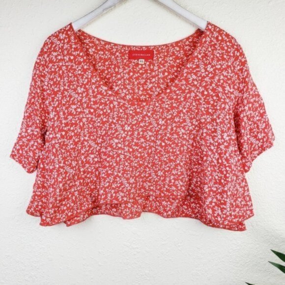 Revolve OTIS & MACLAIN Cropped Floral Top Blouse Oversized size XS Microfloral - Picture 2 of 11